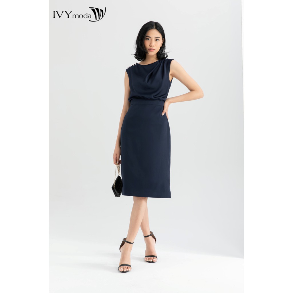 [Mã FAMALLT5 giảm 15% đơn 150k] Đầm ôm vai khuy thiết kế IVY moda MS 41M6421