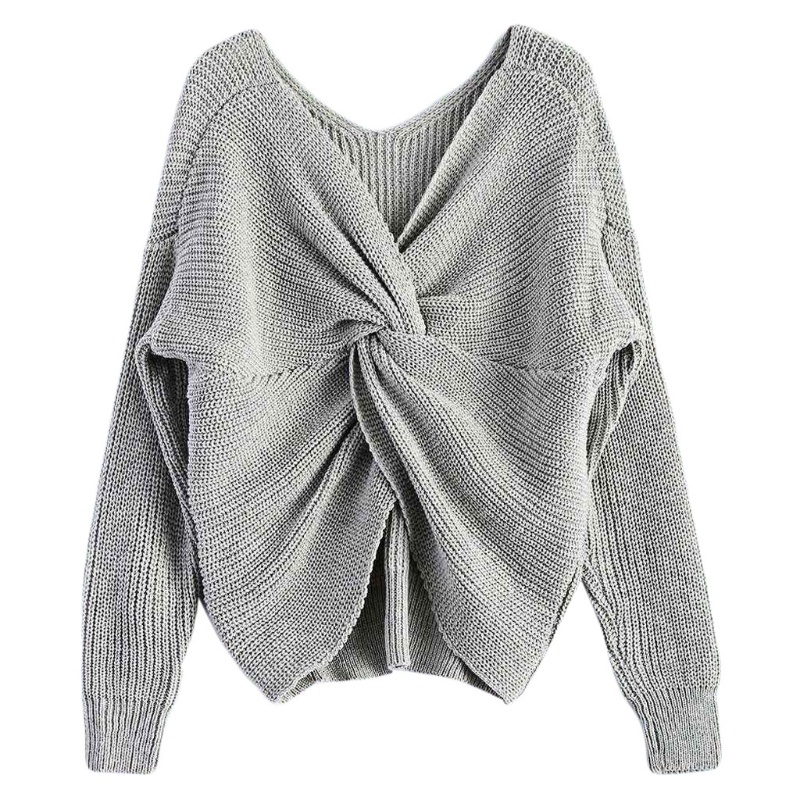 Áo Sweater Dệt Kim Tay Dài Cổ Chữ V Khoét Sâu Lưng Xoắn Gợi Cảm Cho Bạn Gái