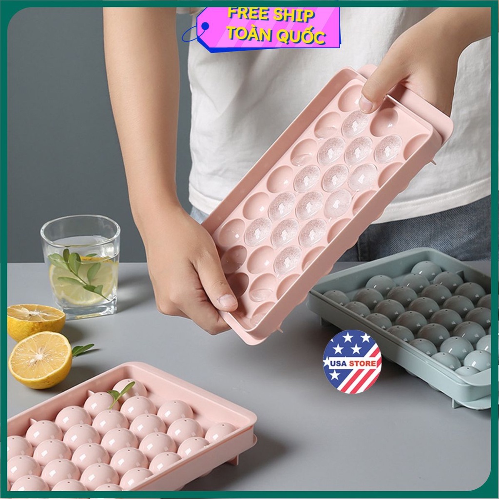 Khay Đá, Khuôn Đá, Khuôn Làm Thạch Vỉ 33 Viên Dang Tròn Có Nắp Đậy An Toàn Tiện Lợi - Khuôn tròn - #khayda