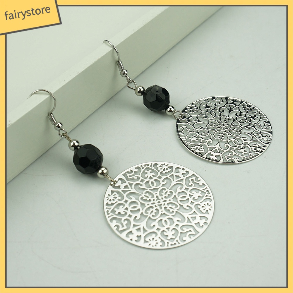 Đôi hoa tai cotton hình hoa rỗng tròn dáng dài phong cách vintage nữ tính