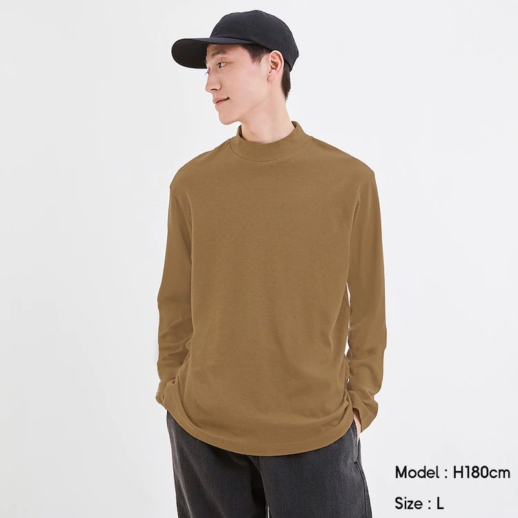 (GU Nhật chính hãng) Nam - Áo thun cotton cổ cao 3 phân dài tay