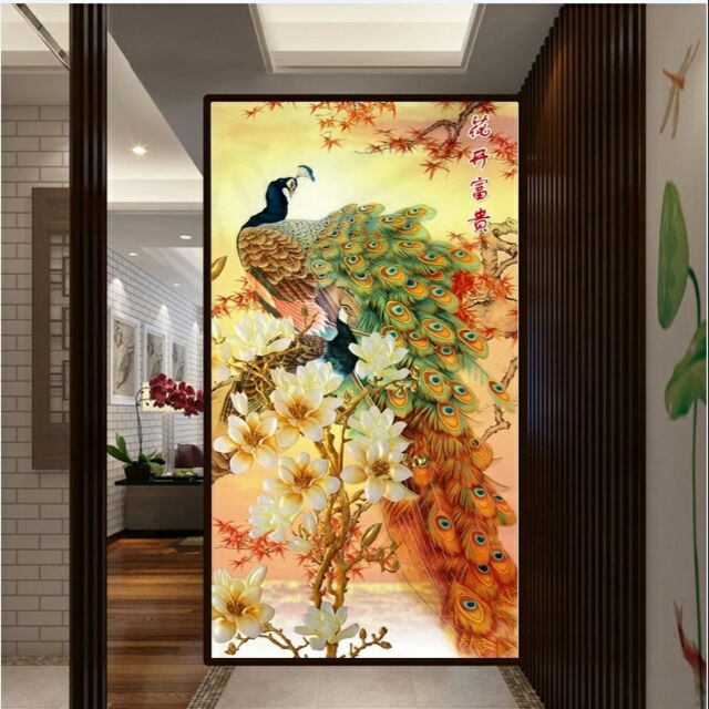 Tranh thêu chữ thập chim công phu thê viên mãn HH0703 E233