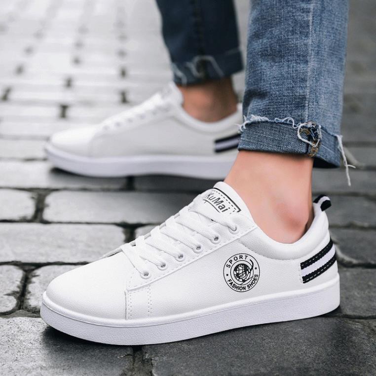 Giày nam trắng - Fashion KuMaii gót kẻ đen trắng thời trang Sport Hà Thành