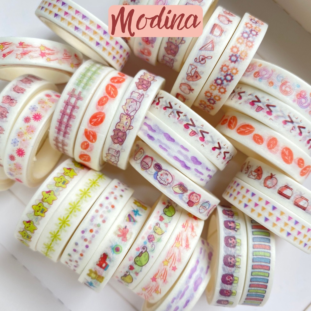 Cuộn washi tape Modina trang trí viền siêu xinh, washi tape caro, thứ ngày tháng, to do list trang trí sổ tay
