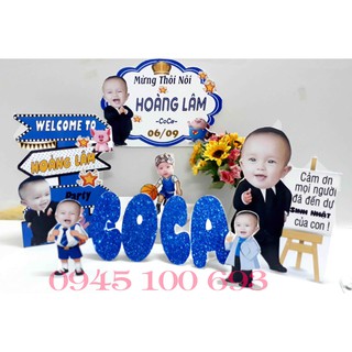 Combo chibi bé trai - phụ kiện trang trí sinh nhật thôi nôi đầy tháng bé trai bé gái coc
