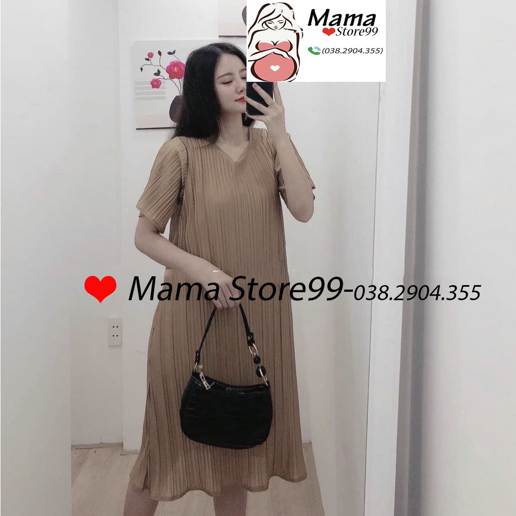 Váy Bầu Suông Xếp Ly,Đầm Bầu Công Sở Đi Chơi Dự Tiệc,Chất Voan Lụa 2 Lớp Cộc Tay V0051 Mama Store99