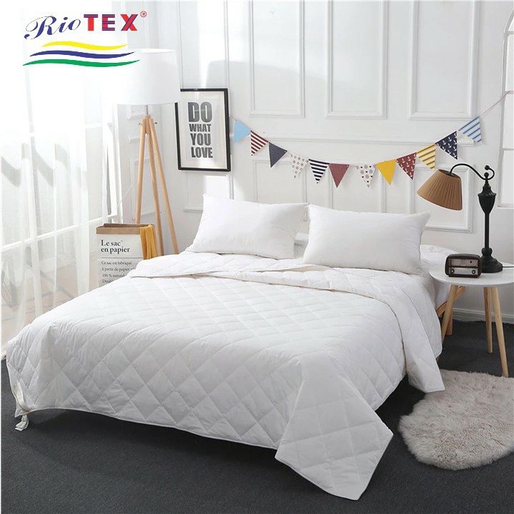 Mền chằn bông cotton trắng sọc Riotex T300