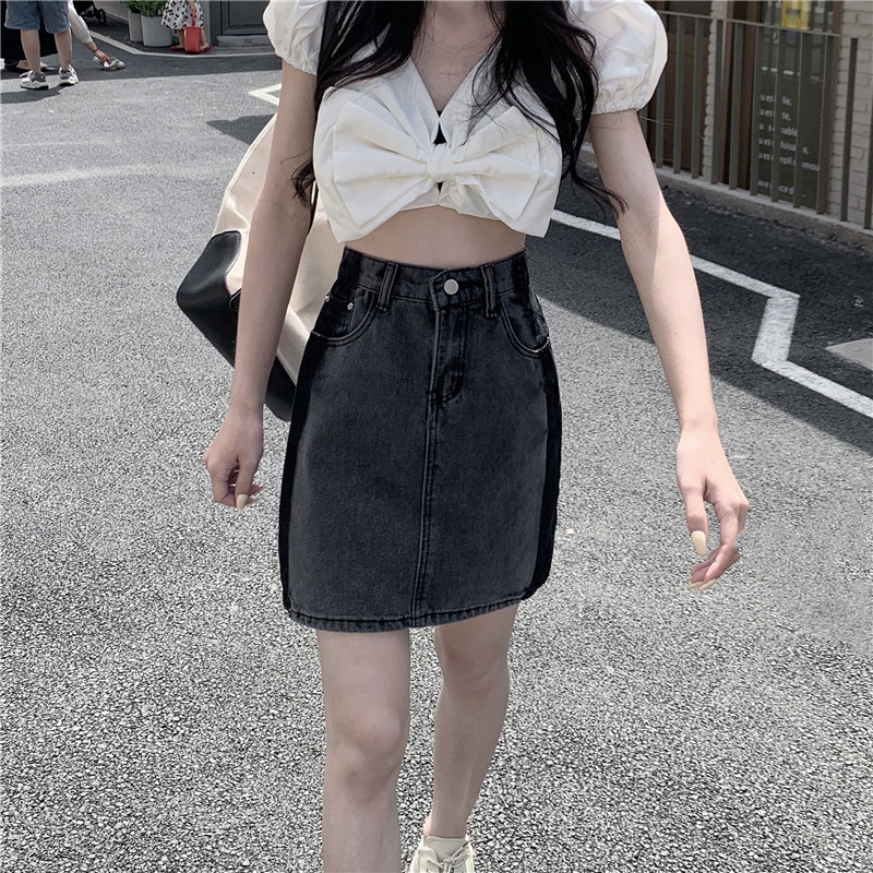 Chân Váy Jeans Chữ A Lưng Cao Thời Trang Hàn Quốc