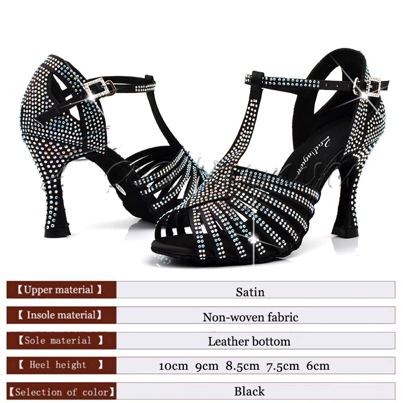 Giày khiêu vũ nhập khẩu cao cấp chất liệu satin, đính đá toàn bộ giày, gót & size thiết kế theo yêu cầu