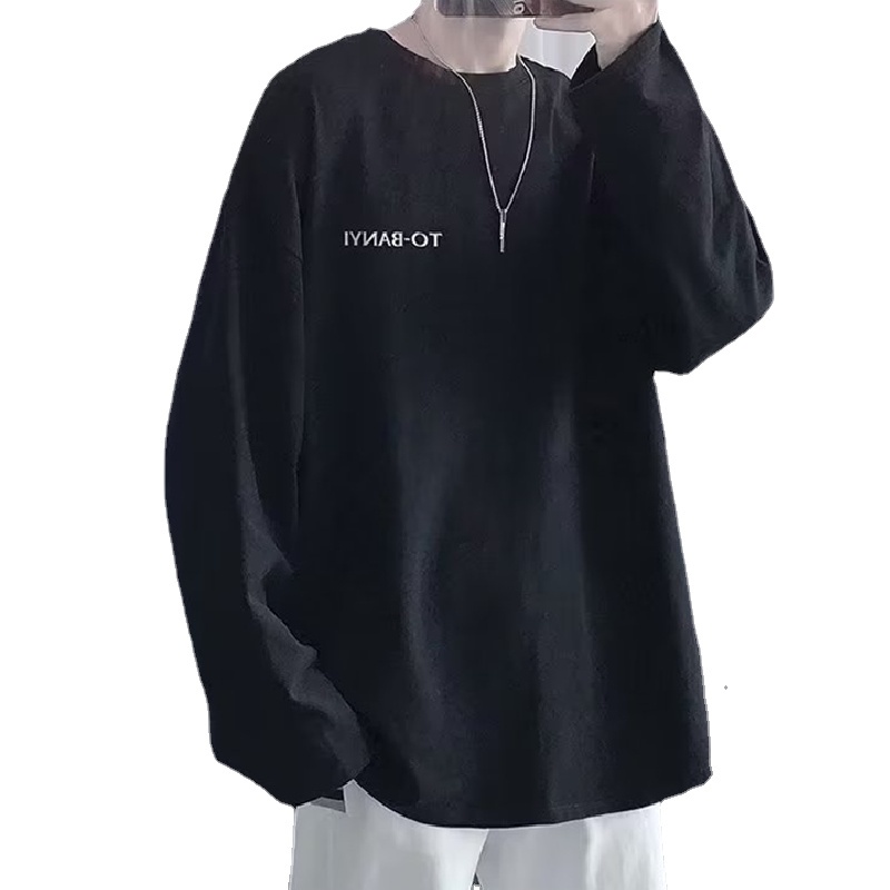Áo Thun Tay Dài Cổ Tròn Dáng Rộng In Chữ Cỡ Lớn M-5XL Phong Cách Hip Hop Đường Phố Hàn Quốc Thời Trang Cho Nam