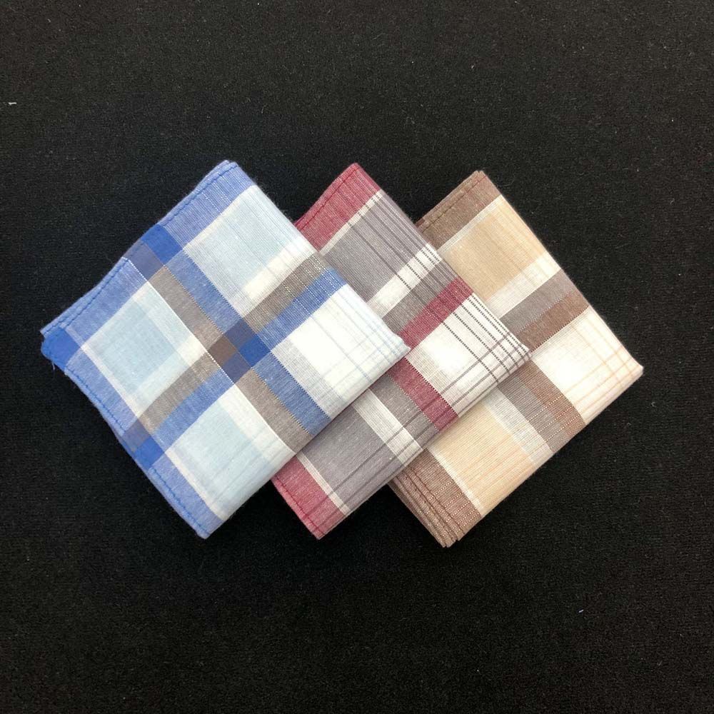 Khăn tay cotton vuông họa tiết sọc caro phong cách cổ điển cho nam