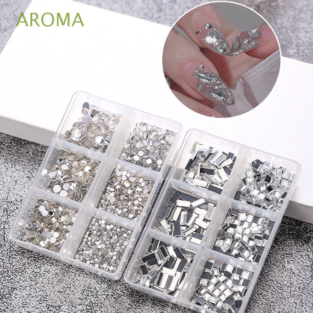 [Hàng mới về] Hộp phụ kiện đá quý nhân tạo trong suốt 3D 6 ngăn nhiều kích thước trang trí móng tay thủ công