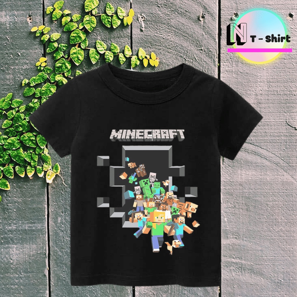 Áo phông cho bé trai và bé gái in hình Minecraft, Áo cotton mặc mát thoải mái, hình in PET chất lượng NTShirt 06