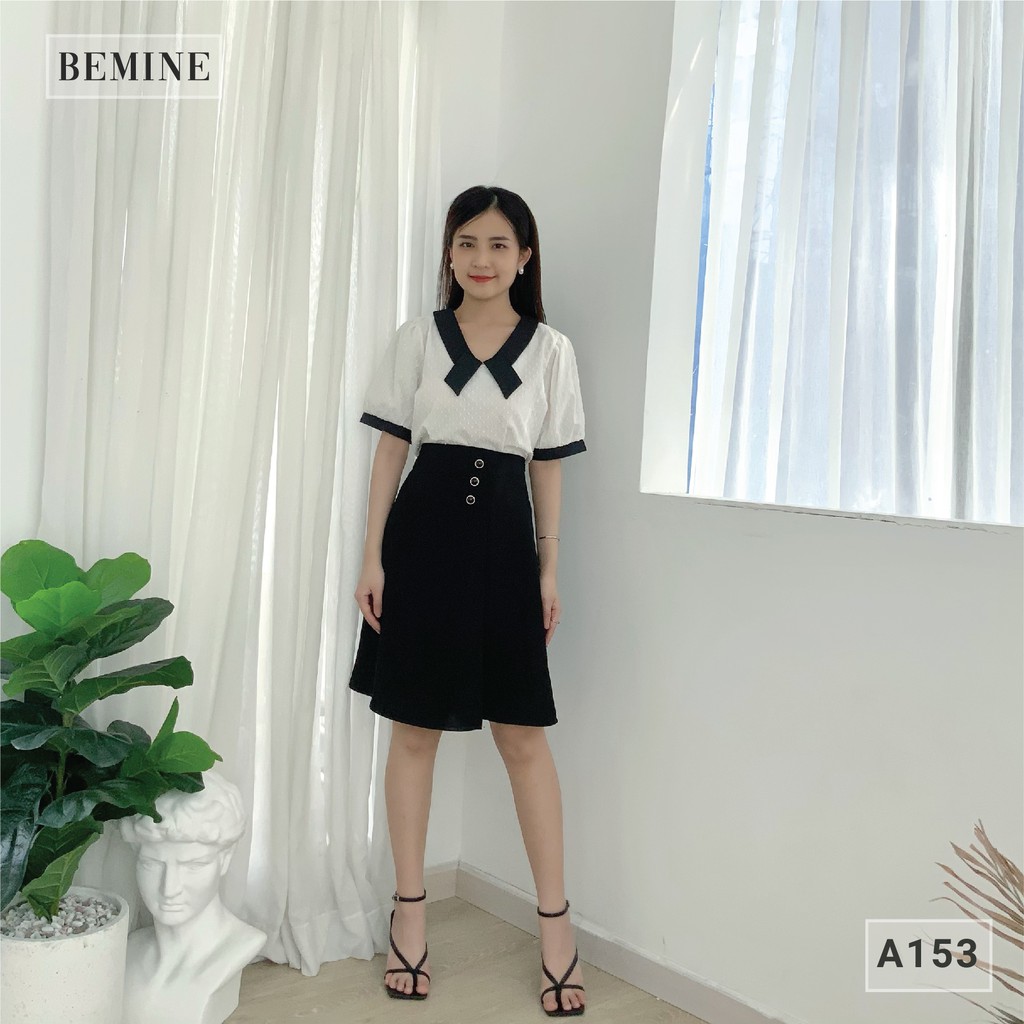 Áo sơ mi công sở nữ phối cổ đen họa tiết nổi BEMINE A153TRANG