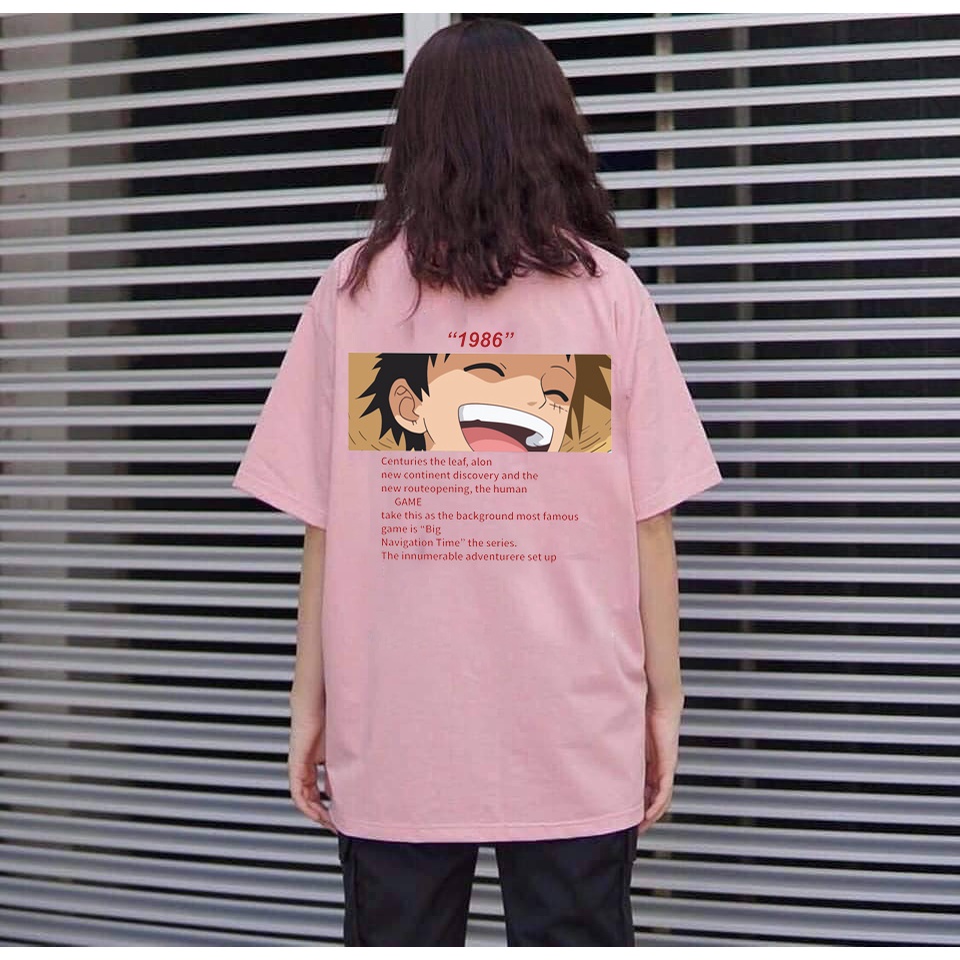 Áo thun tay lỡ form rộng hoạt hình Luffy 1986, áo phông Unisex nam nữ