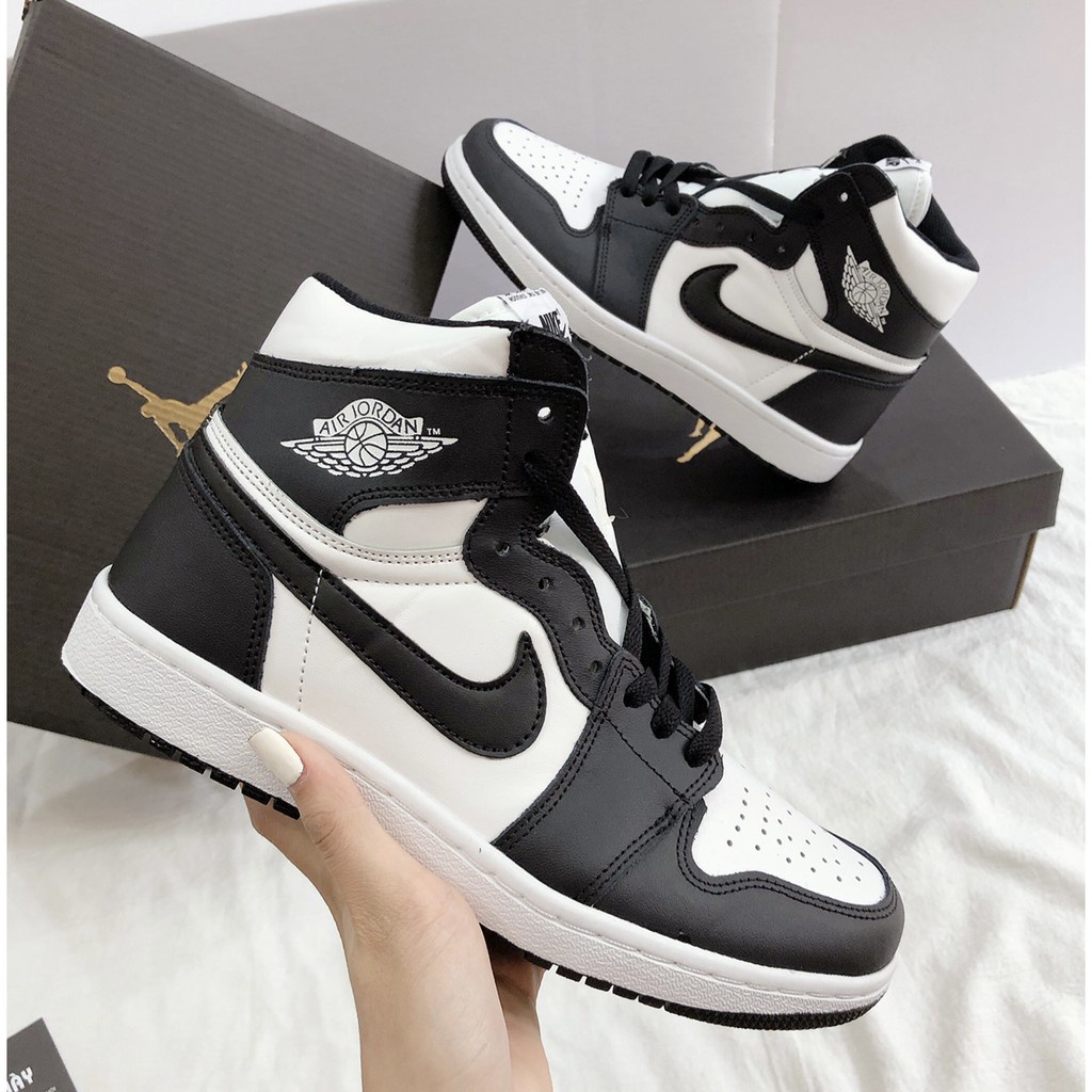 Giày Thể Thao Nam Nữ Giày Nike Air Jordan Panda Đen Trắng Cổ Cao Da Sần Full Box Bill