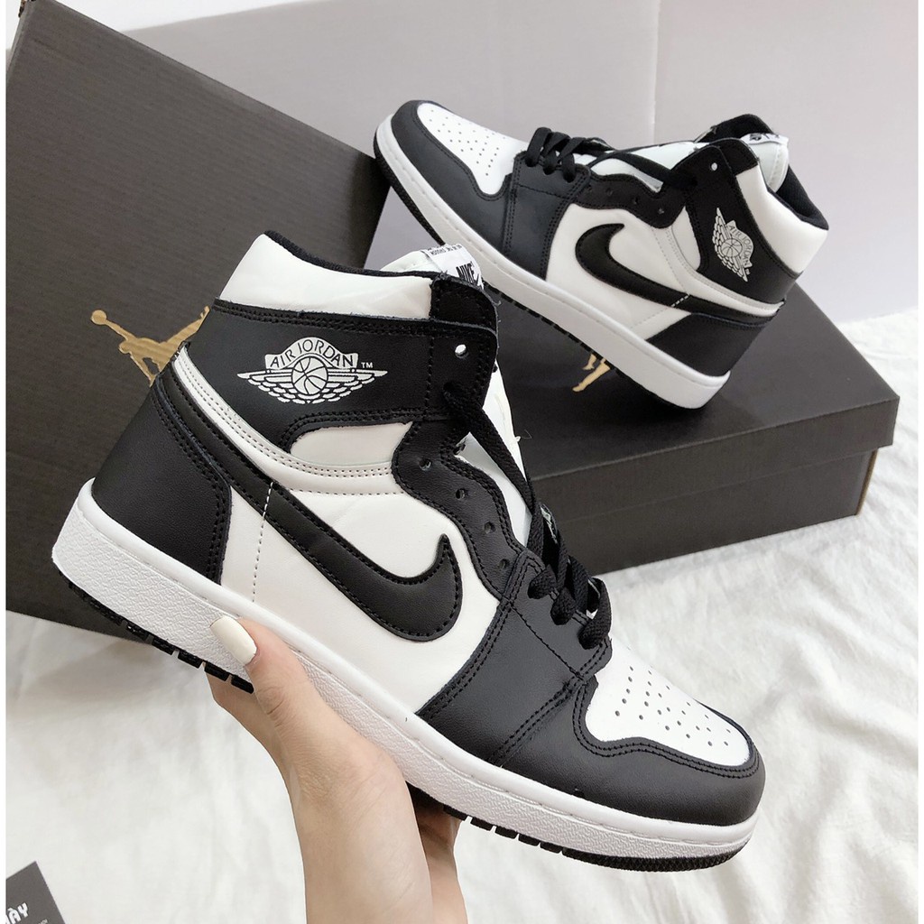 Giày Thể Thao Nam Nữ Giày Nike Air Jordan Panda Đen Trắng Cổ Cao Da Sần Full Box Bill | BigBuy360 - bigbuy360.vn