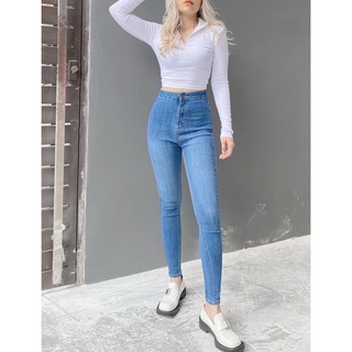 Quần jeans lưng cao 1 nút ko đĩa dài 93cm qj607