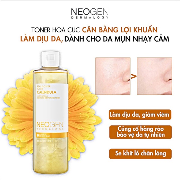 Toner hoa cúc Neogen Dermalogy Calendula siêu cấp ẩm cho da mụn 300ml