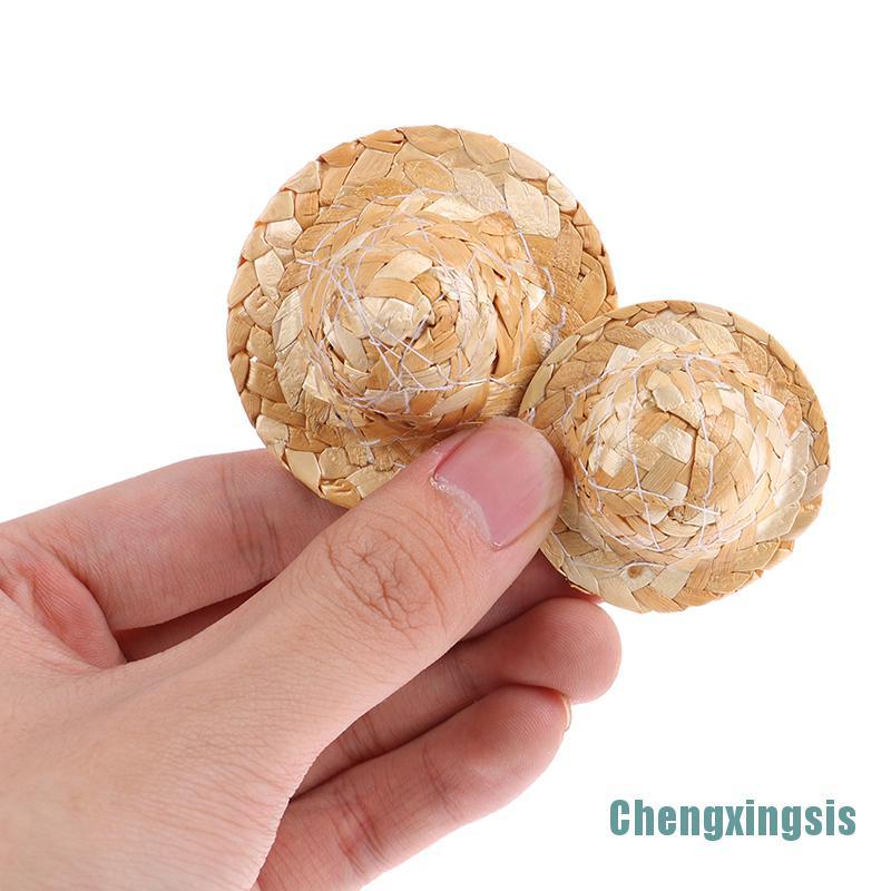 Set 2 mô hình mũ rơm đan thủ công mini DIY dành cho trang trí búp bê trang sức