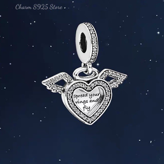 charm pan treo đôi cánh tim bạc s925