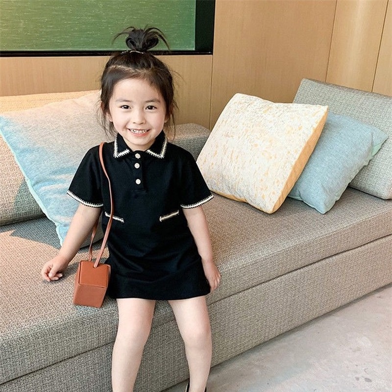 Đầm Công Chúa Cổ Polo Tay Ngắn Thời Trang Mùa Hè Cho Bé Gái