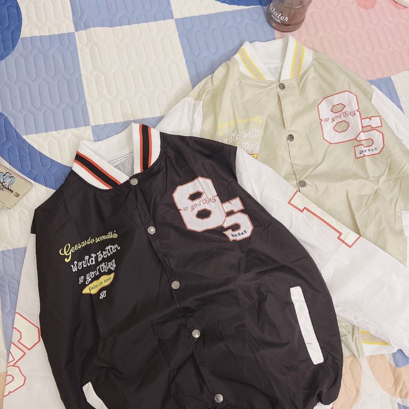 Khoác dù bomber unisex nam nữ tay phối