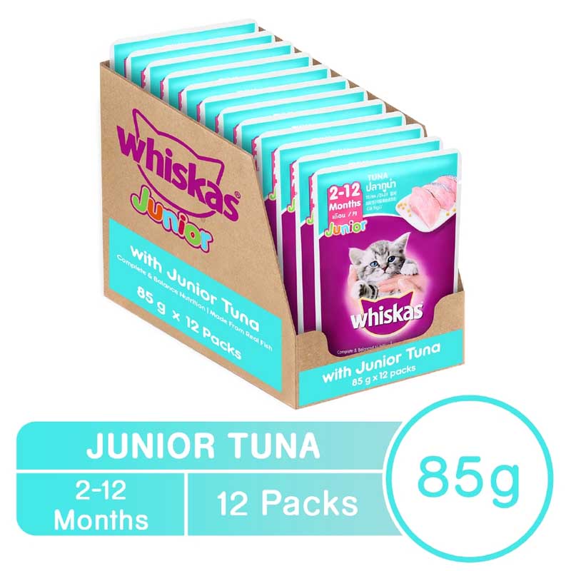 Pate/ Thức ăn ướt Whiskas gói 85g vị cá chứa nhiều chất làm cho hệ tiêu hóa của mèo dễ hấp thu dành cho mèo dưới 12tháng