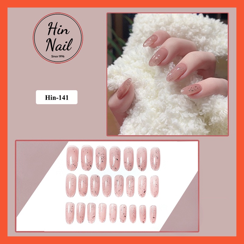 set 24 móng tay giả nhọn dài kèm keo ánh nhũ Hin nail móng giả in Nail