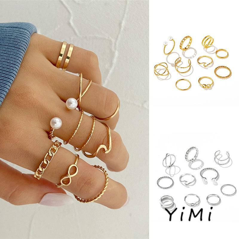 Bộ 10 Nhẫn Vàng Đính Ngọc Trai Sang Trọng Có Thể Điều Chỉnh Kích Cỡ