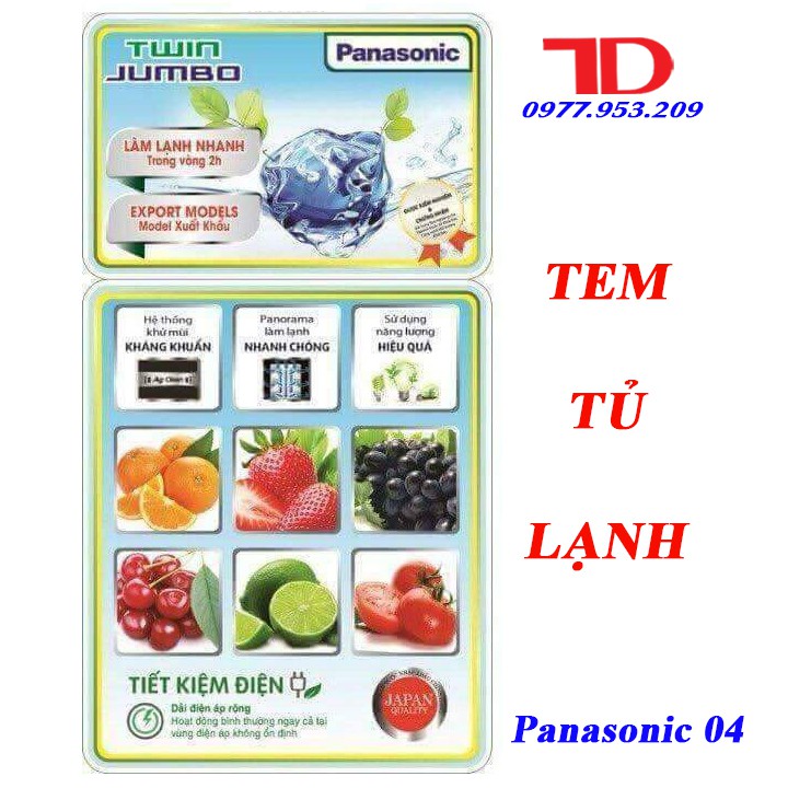 Tem dán tủ lạnh PANASONIC + tặng băng keo 2 mặt