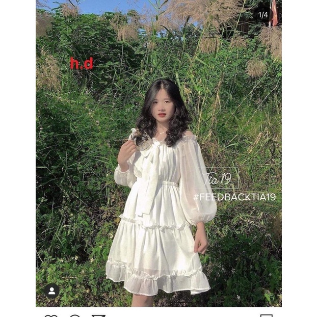 Váy Tiểu Thư Nơ Cổ mặc 2 kiểu Trễ Vai Hoặc Cổ Vuông Vintage ❤ Đầm Xòe 2 Lớp có lót váy trong❤️Dự tiệc, đi chơi