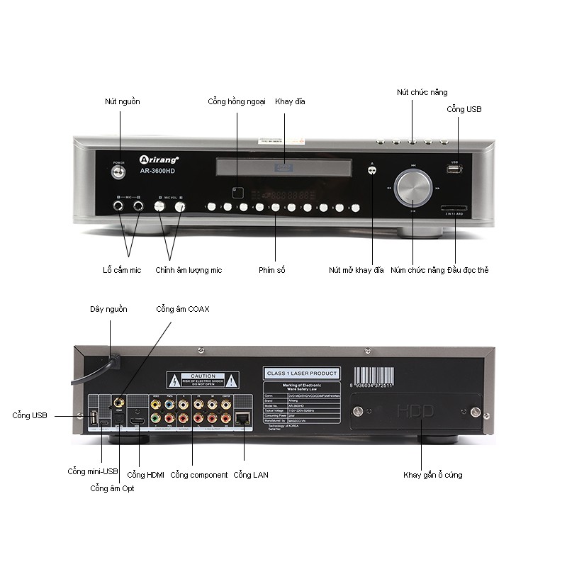 Đầu Karaoke Arirang AR-3600HD (Đen)