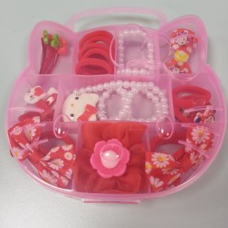 [Hàng loại 1] Hộp Kẹp Tóc, Dây Cột Cho Bé Hello Kitty - Hộp Nhựa Hồng, Xanh - Món Quà Yêu Thích Của Các Bé