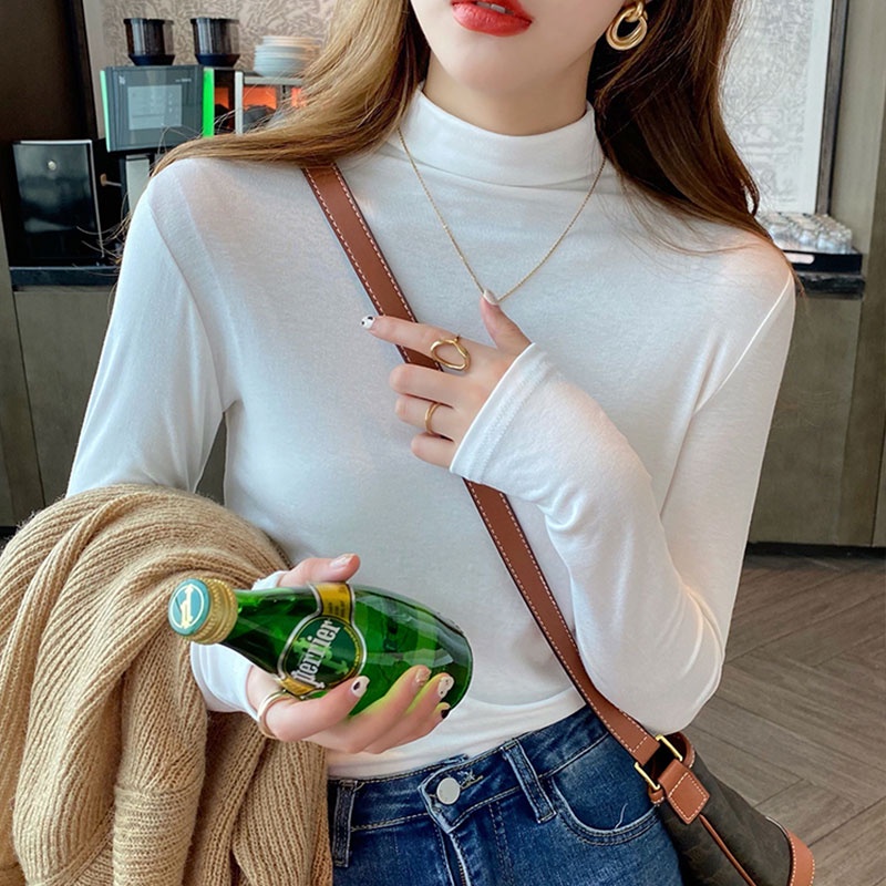 Áo Thun Tay Dài Cổ Cao Thời Trang Hàn Quốc Dành Cho Nữ