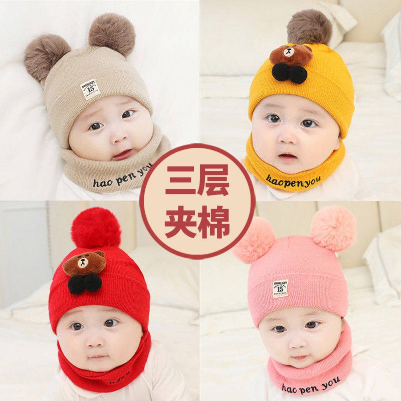 Mũ Len Cho Bé Thu đông phiên bản Hàn Quốc của bộ khăn len gấu bảo vệ tai bộ hai mảnh