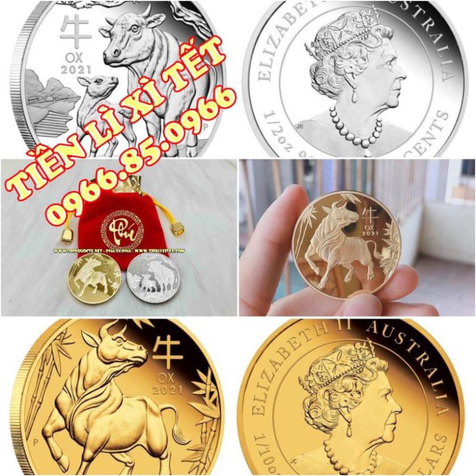 [GIẢM GIÁ] Đồng tiền xu con trâu vàng úc 2021 tặng kèm túi PHÚC may mắn Tân Sửu