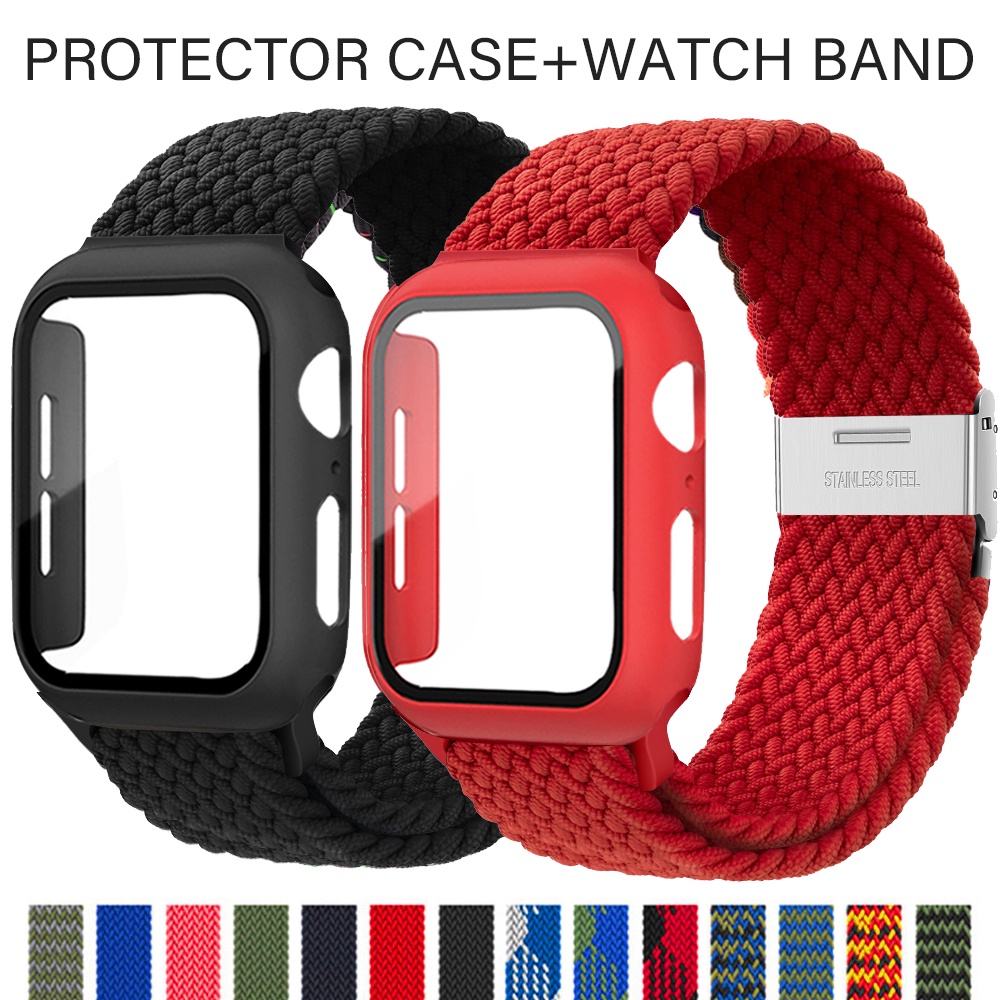 Ốp Dây Đeo Đồng Hồ Dạng Bện Bằng nylon Co Giãn Cho Apple Watch 44 40mm 45mm 41mm 42mm 38mm iwatch serie 3 4 5 6 se 7