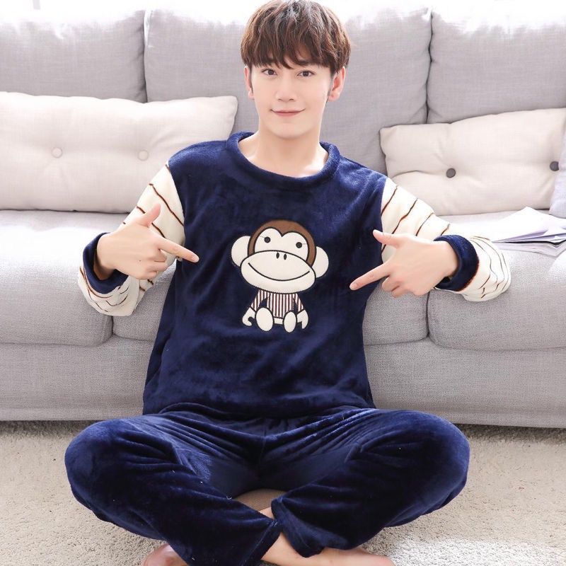 Bộ đồ ngủ bằng vải nhung san hô flannel in họa tiết hoạt hình dành cho nam dfgty6ea.vn220116