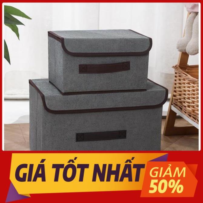 Combo 2 hộp túi vải đựng đồ thùng đựng quần áo đồ lót đồ chơi đa năng bằng vải cứng, có nắp đậy không cần tủ tiện dụng