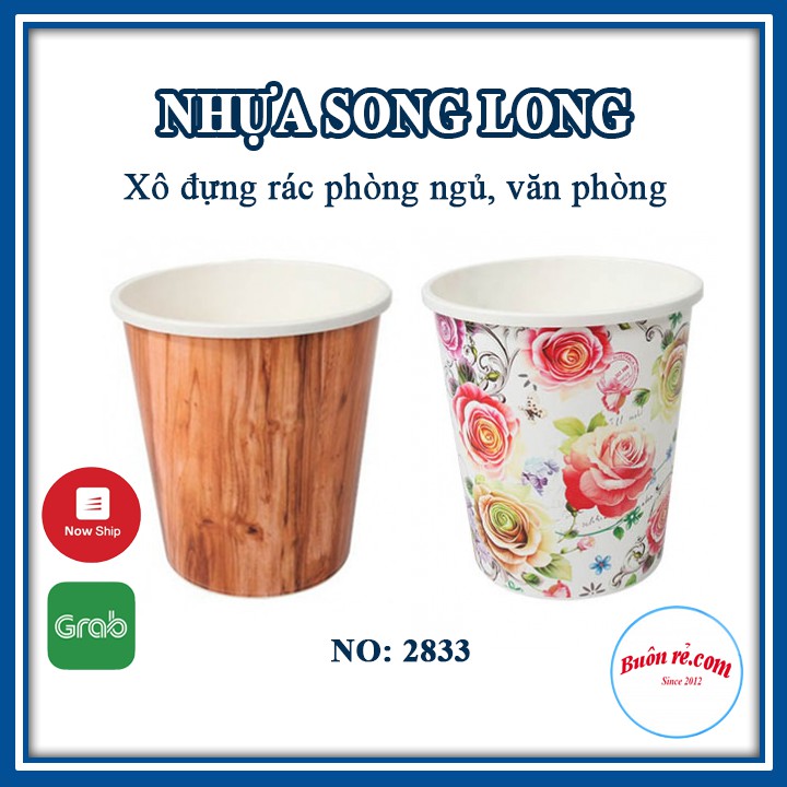 Xô đựng rác phòng ngủ, văn phòng NHỰA SONG LONG hoa văn đẹp mắt cao cấp (NO:2833) -Buôn rẻ 01021