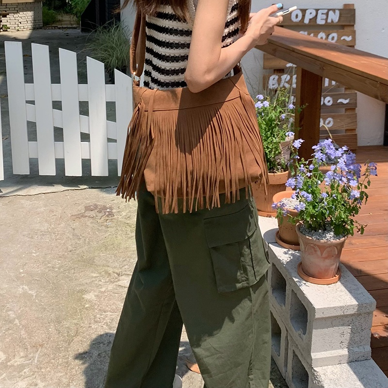 Ielgy Túi Đeo Vai Tua Rua Thiết Kế Cá Tính Độc Đáo Cổ Điển Cho Nữ