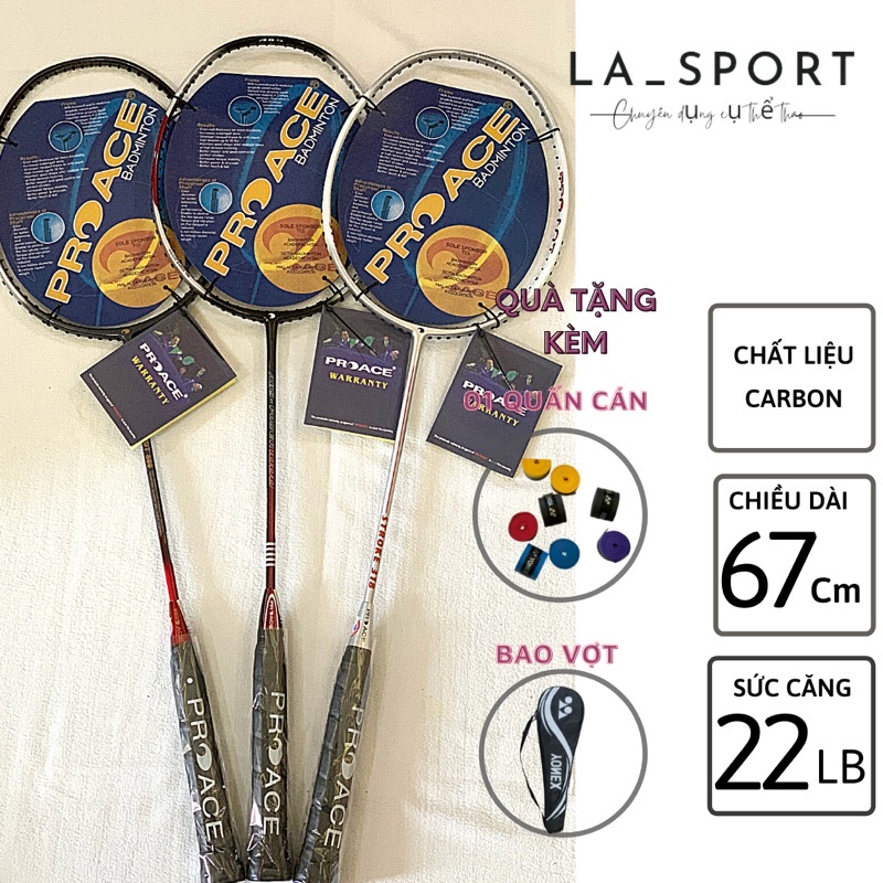 Vợt cầu lông Proace khung carbon siêu bền nhẹ tặng kèm bao vợt, căng dây và cuốn cán