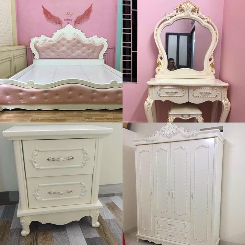 Giường đệm tân cổ điển đệm hồng sale