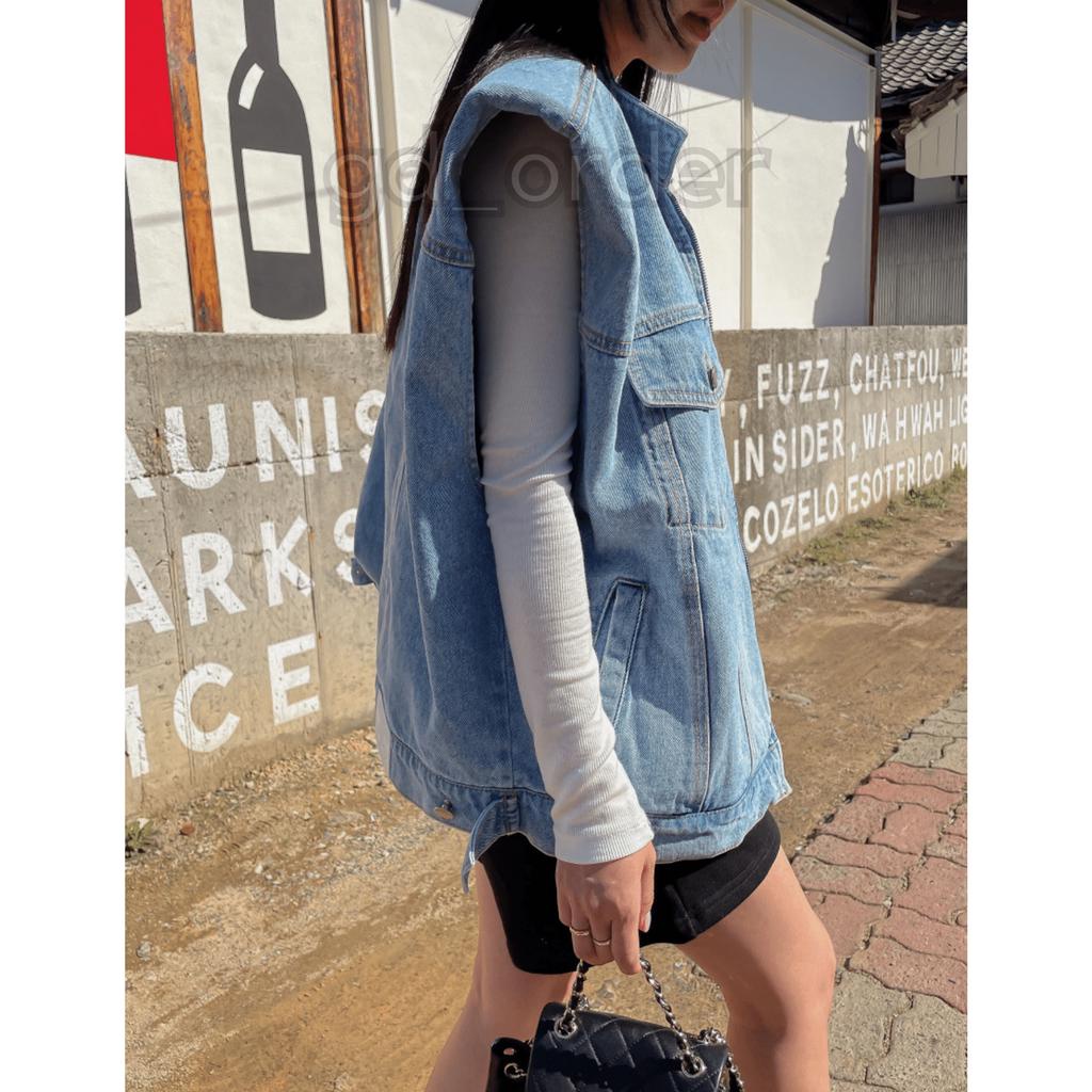 Kh9|Áo khoác jeans bò tanktop cá tính hàn quốc chất denim rộng túi hộp đi chơi, đi học gd_order