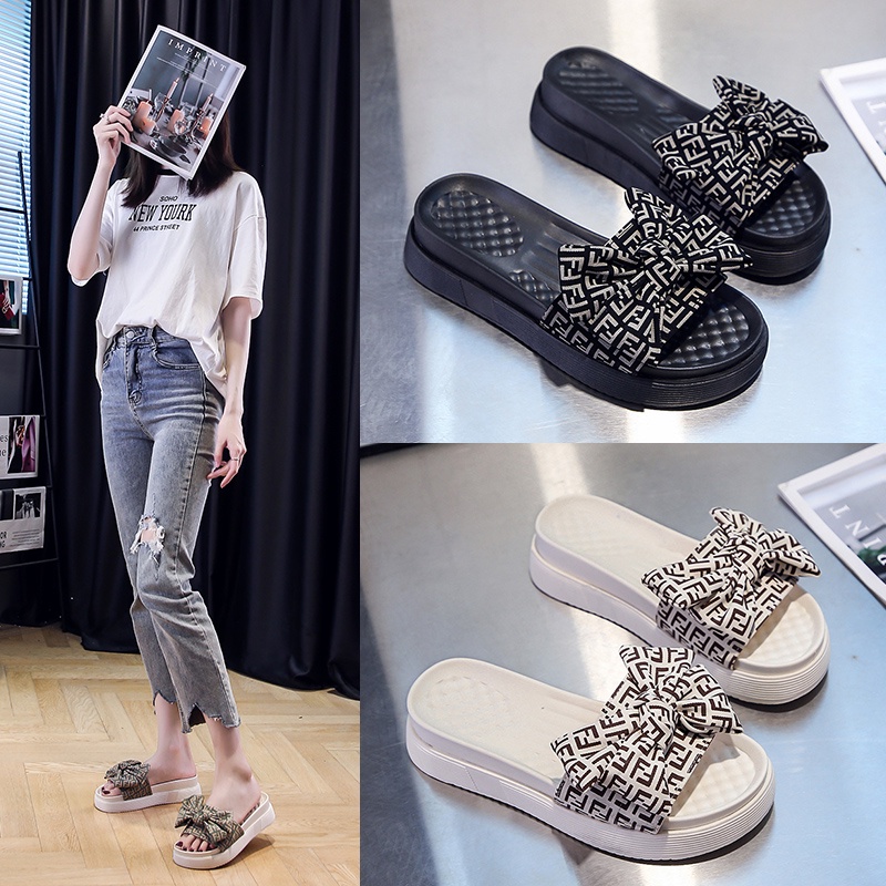 🎀 COOL A Dép Đi Trong Nhà Đế Dày Mềm Mại Thoải Mái Thời Trang Mùa Hè Cho Nữ Dép thắt nơ của phụ nữ mặc bên ngoài thời trang ngoài dày dặn đáy không trơn trượt từ bãi biển kéo dép