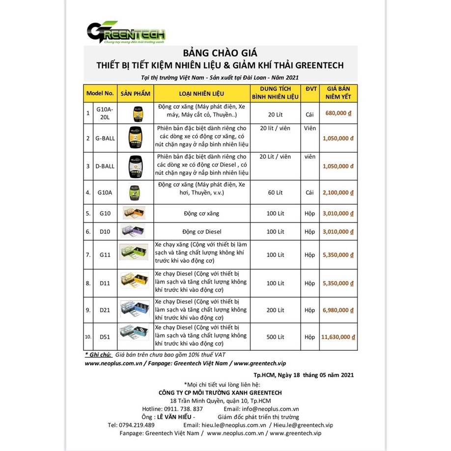 Thiết bị tiết kiệm xăng 30% cho xe hơi Greentech G10A-60L