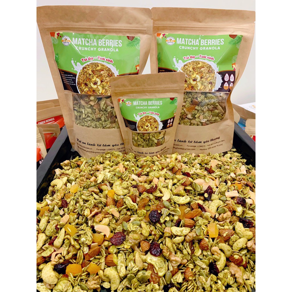 Ngũ Cốc Granola Ăn Kiêng Matcha Berries Gói 400gr COKO'S FOOD, Ngũ Cốc Dinh Dưỡng Hảo Hạng