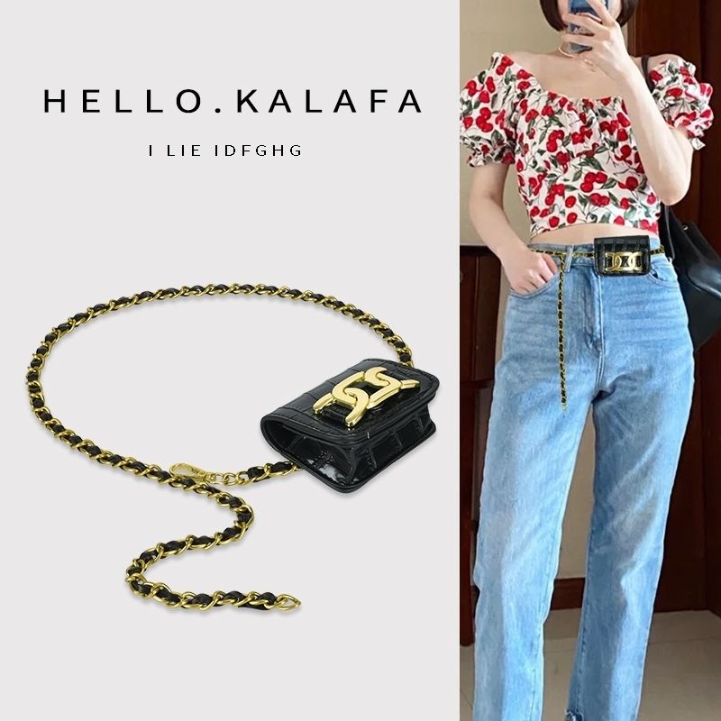 Túi Đeo Hông Hình Vuông Cỡ Nhỏ Phối Dây Đeo Sợi Xích Thời Trang Cho Nữ