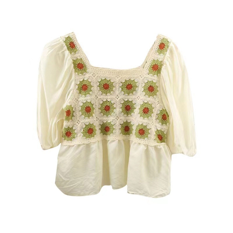 Brroa Áo Croptop Tay Phồng Ngắn In Họa Tiết Hoa Viền Bèo Thời Trang Cho Nữ